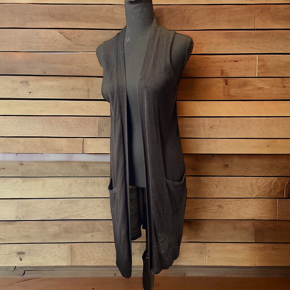 J‎ Jill M Cardigan Vest Sweater Black Sleeveless Open Front size Medium petite